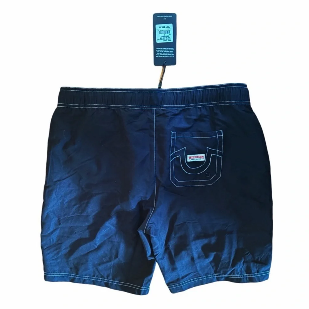 New True Religion Stitched Horseshoe‎ Black 9” board shorts